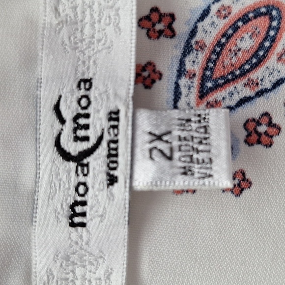 e Moa Moa White  Boxy Tunic with Mandarin Collar Size 2X - Picture 2 of 4